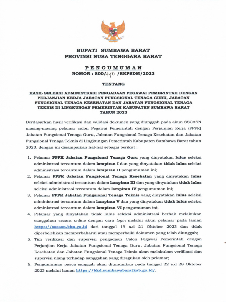 Pengumuman Hasil Seleksi Adm P3k 2023 Acc Pdf