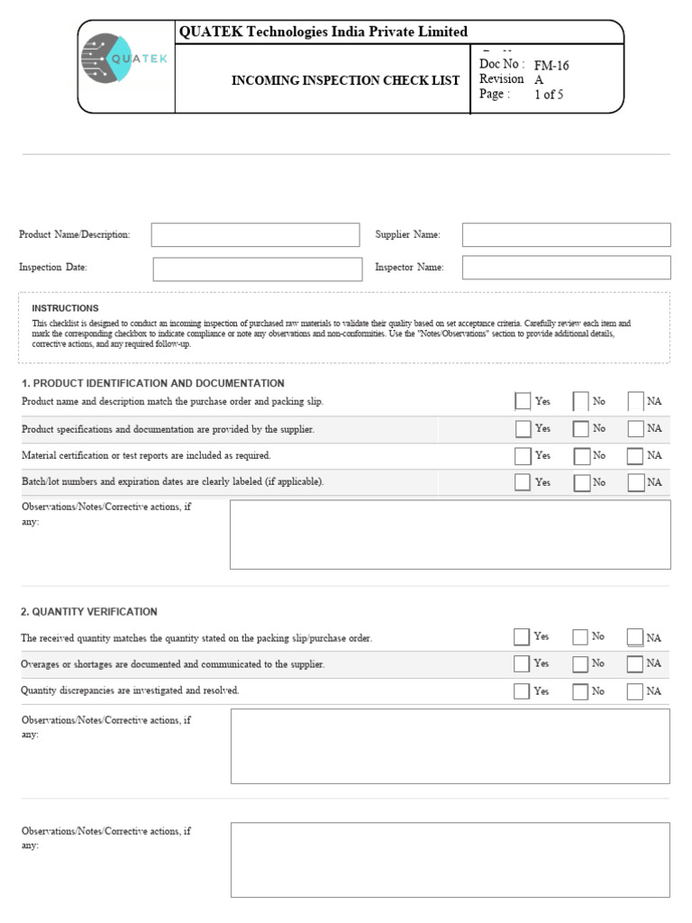 Incoming inspection pdf