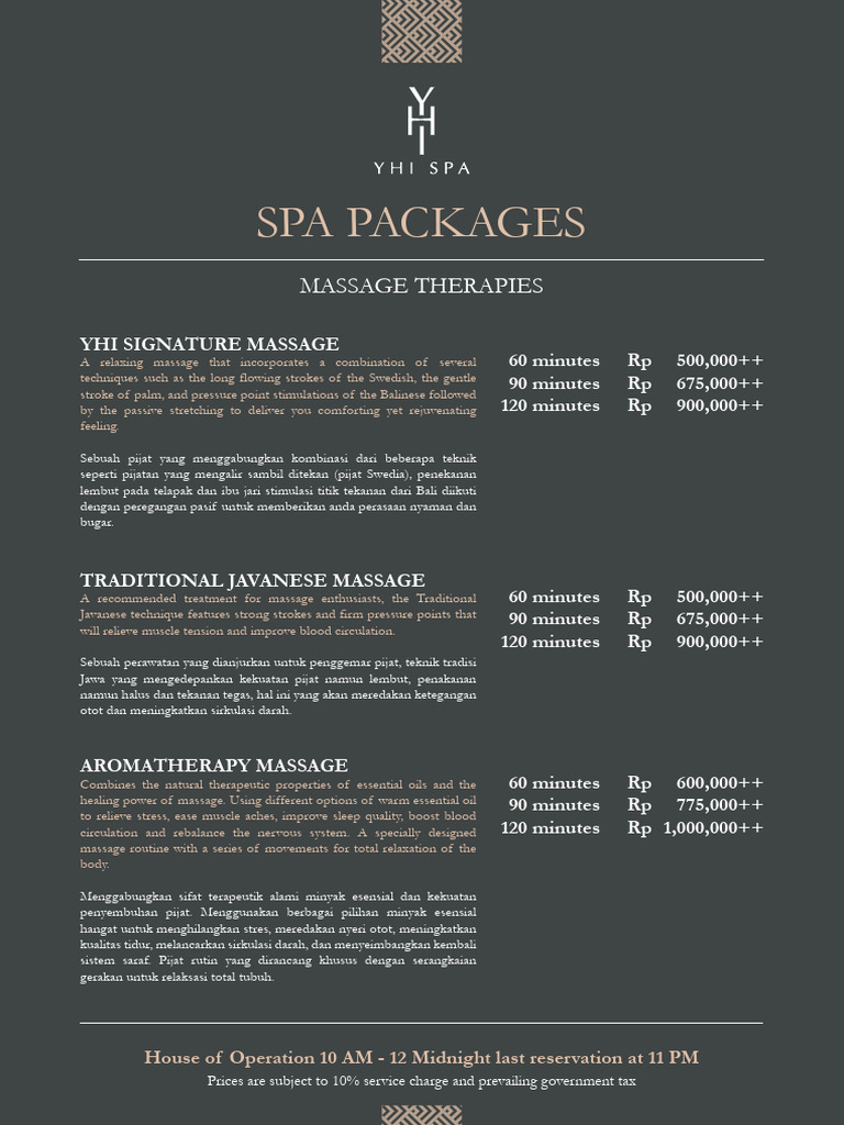 YHI SPA - Menu SPA Packages | PDF