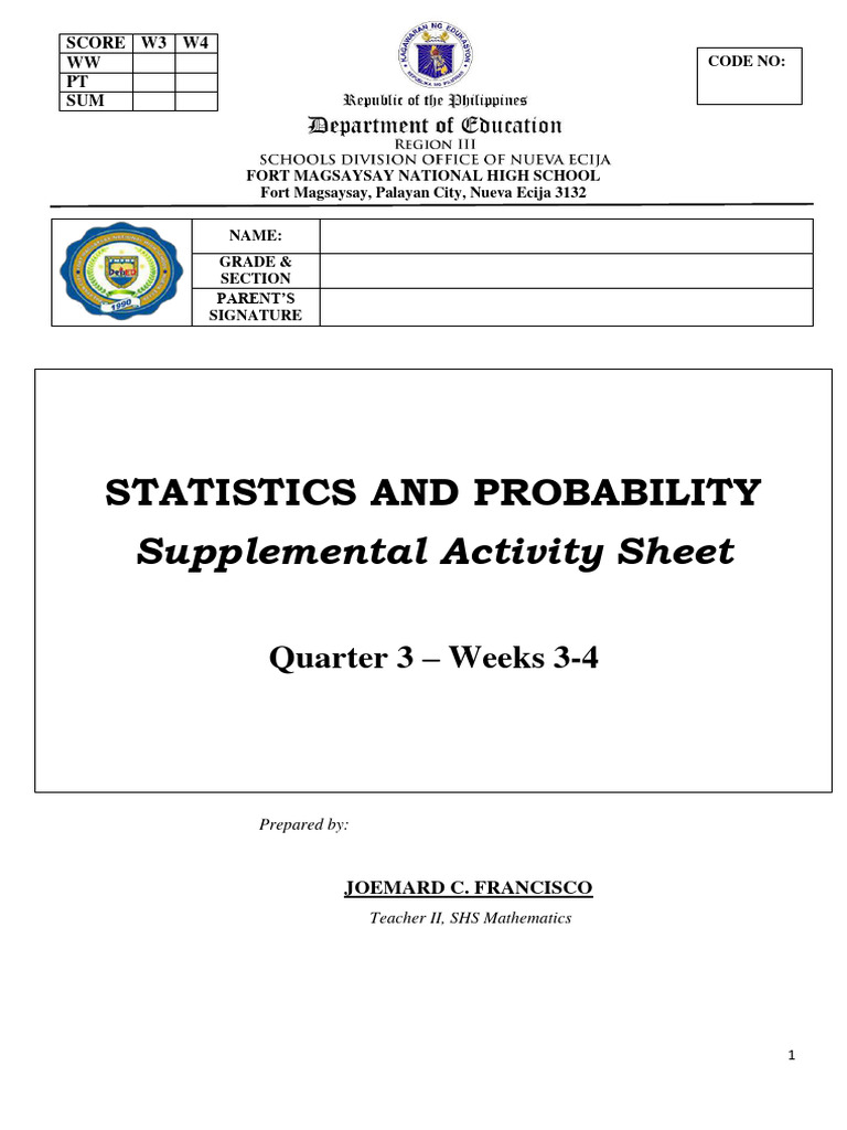 Statistics and probability las weeks 3 4 quarter 3 pdf