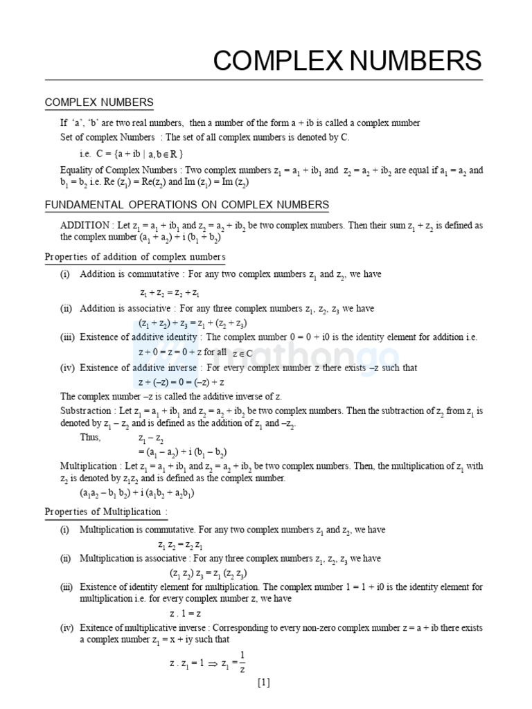 Complex Numbers: Definitions and Operations | PDF