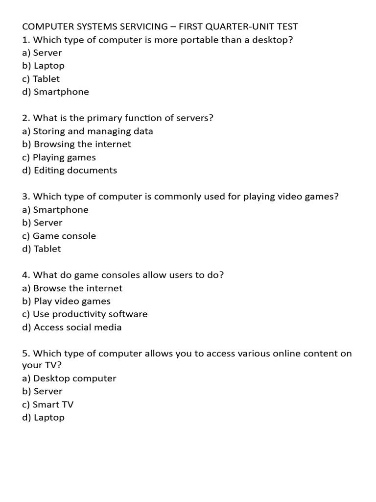 Computer Systems Servicing Test | PDF