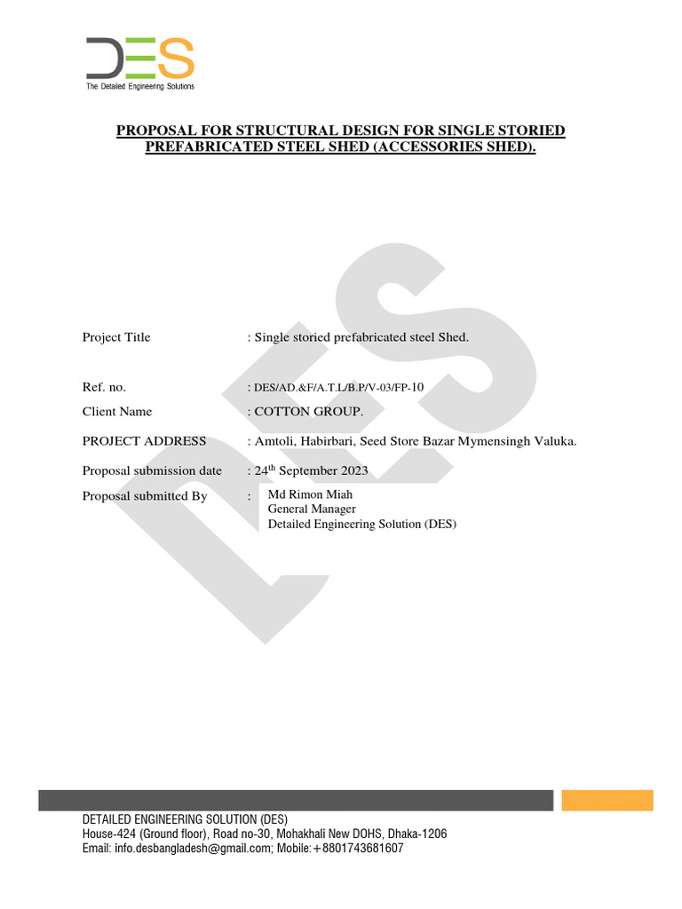 Structural Design Proposal for Steel Shed | PDF