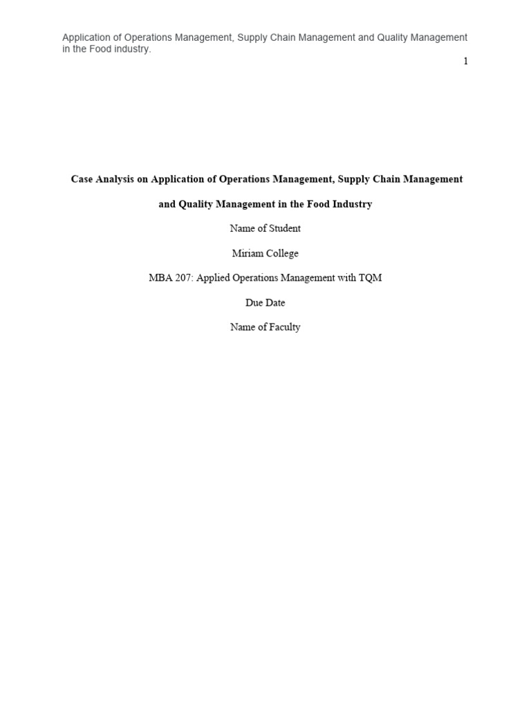 Case Study Week 7 Food Industry Pdf