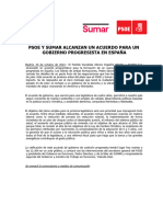Comunicado de Acuerdo de Gobierno Entre El PSOE y Sumar