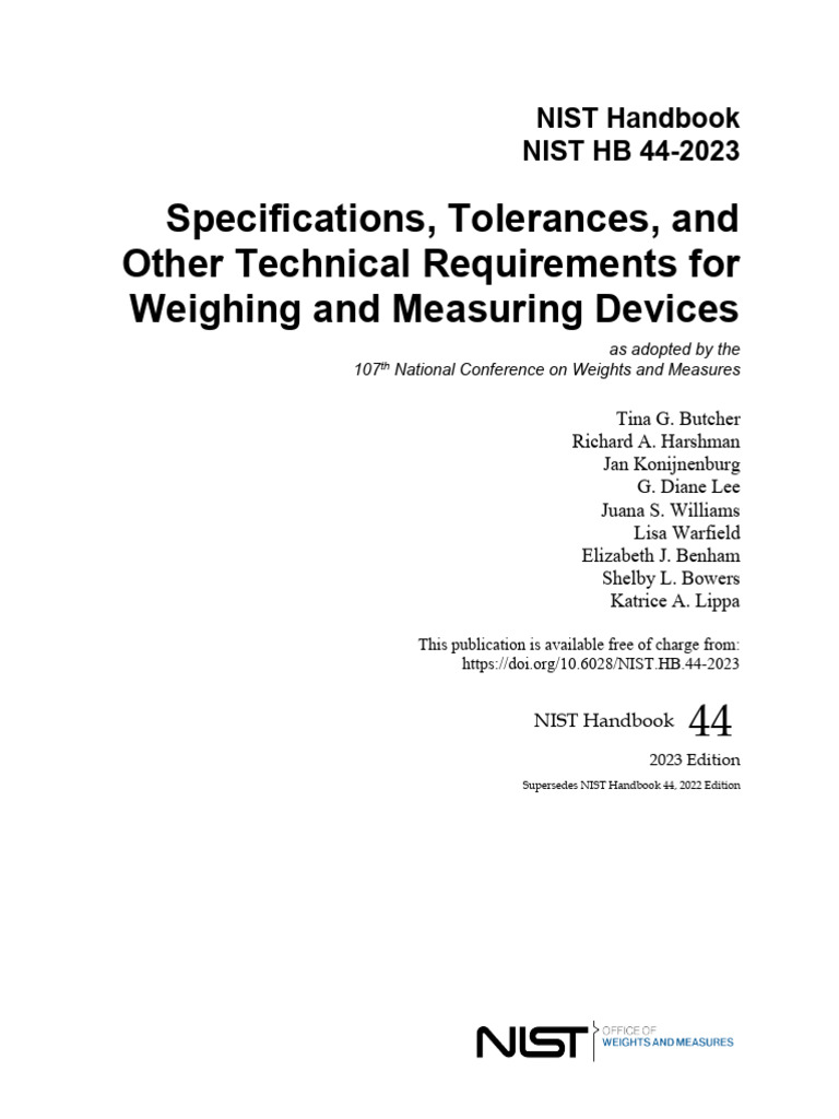 2023 NIST Handbook 44 | PDF | National Institute Of Standards And ...