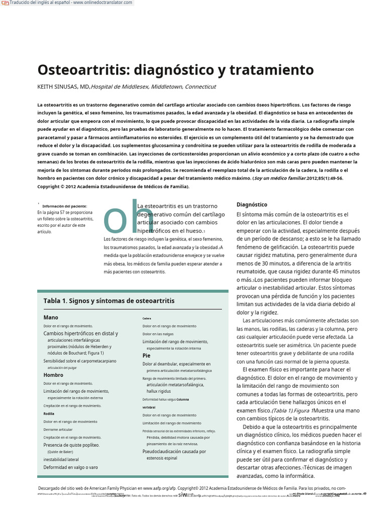 Osteoarthritis Diagnosis and Treatment En.es PDF