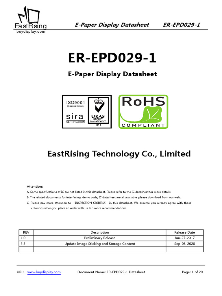 ER EPD029 1 - Datasheet | PDF