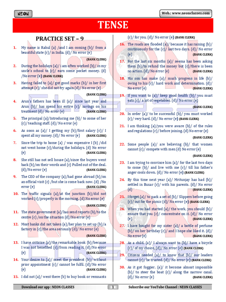 TensePracticeset 9 (Withsolutions) | PDF