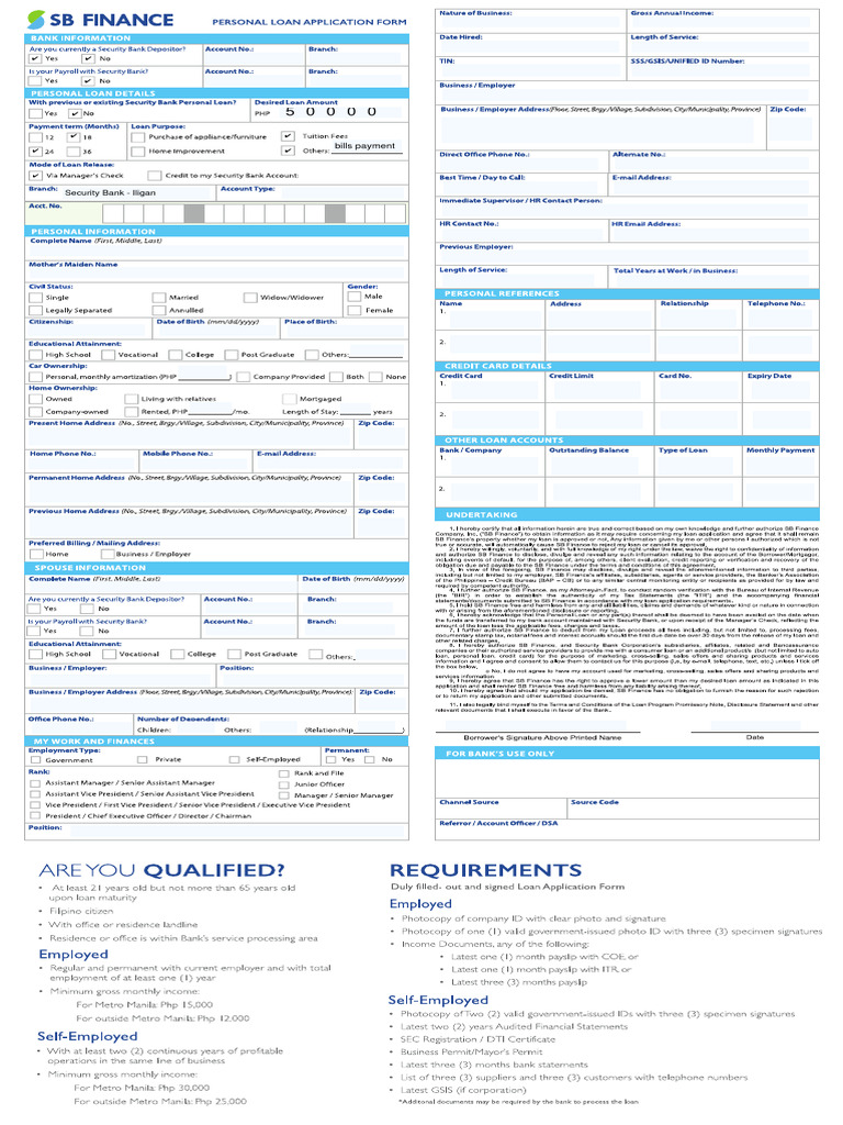 SB Finance PL Form - Editable | PDF