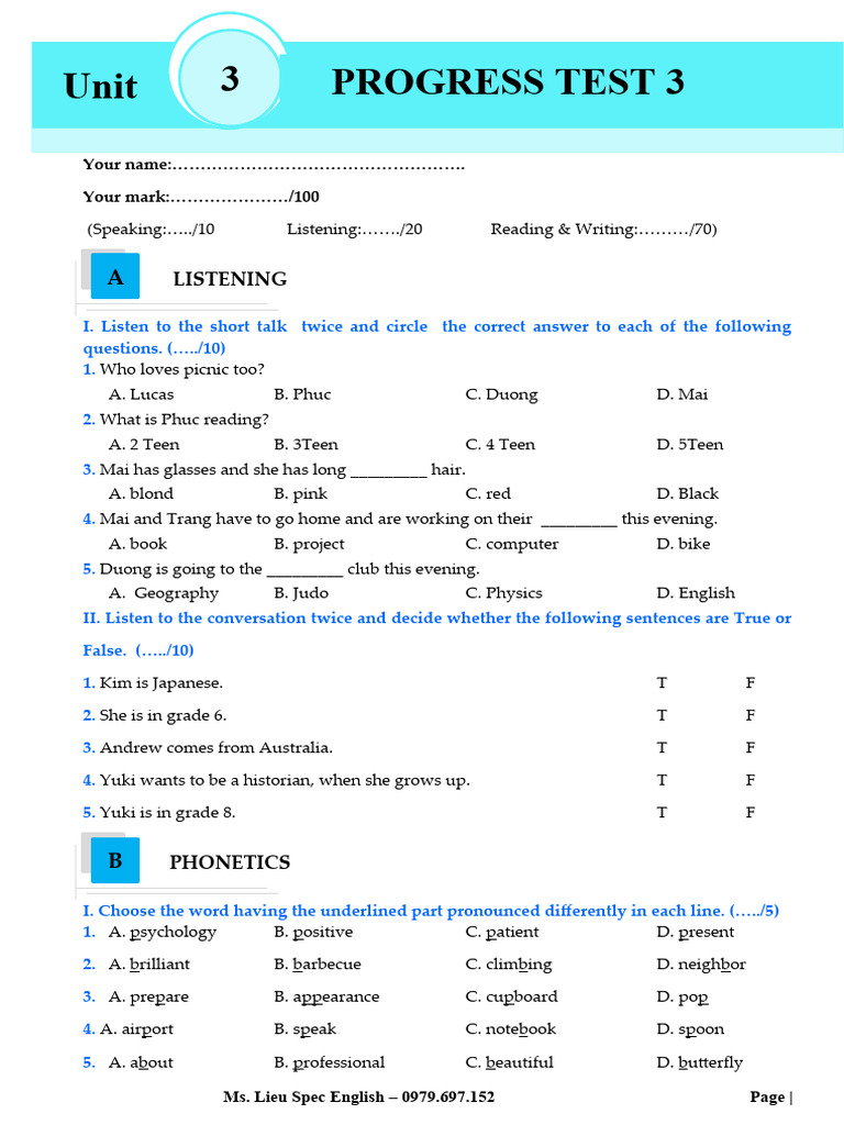 Progress Test Unit 3 Pdf