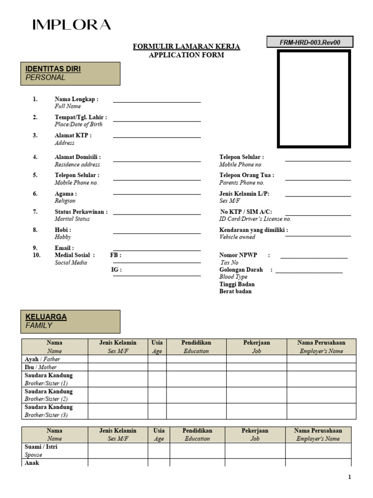 Application Form PT Implora Sukses Abadi | PDF