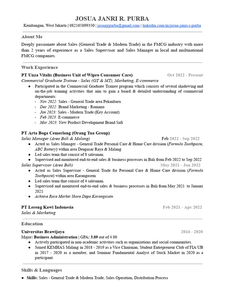 FMCG Sales Professional Profile | PDF