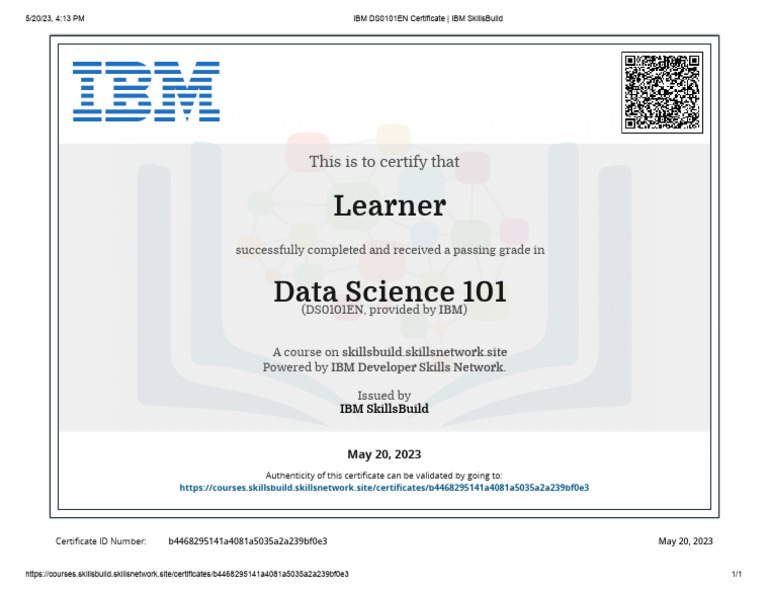 IBM SkillsBuild Data Science Certificate | PDF