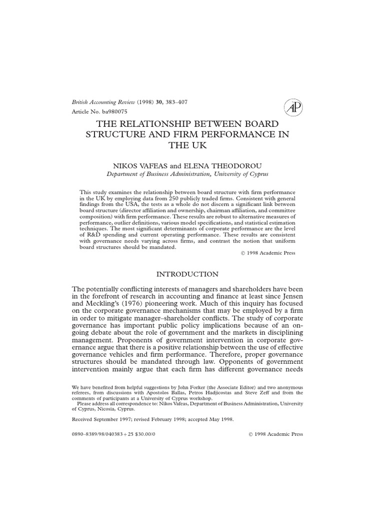 UK Board Structure & Firm Performance Analysis | PDF