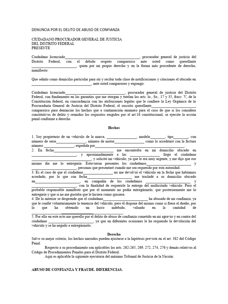 Denuncia por Abuso de Confianza | PDF