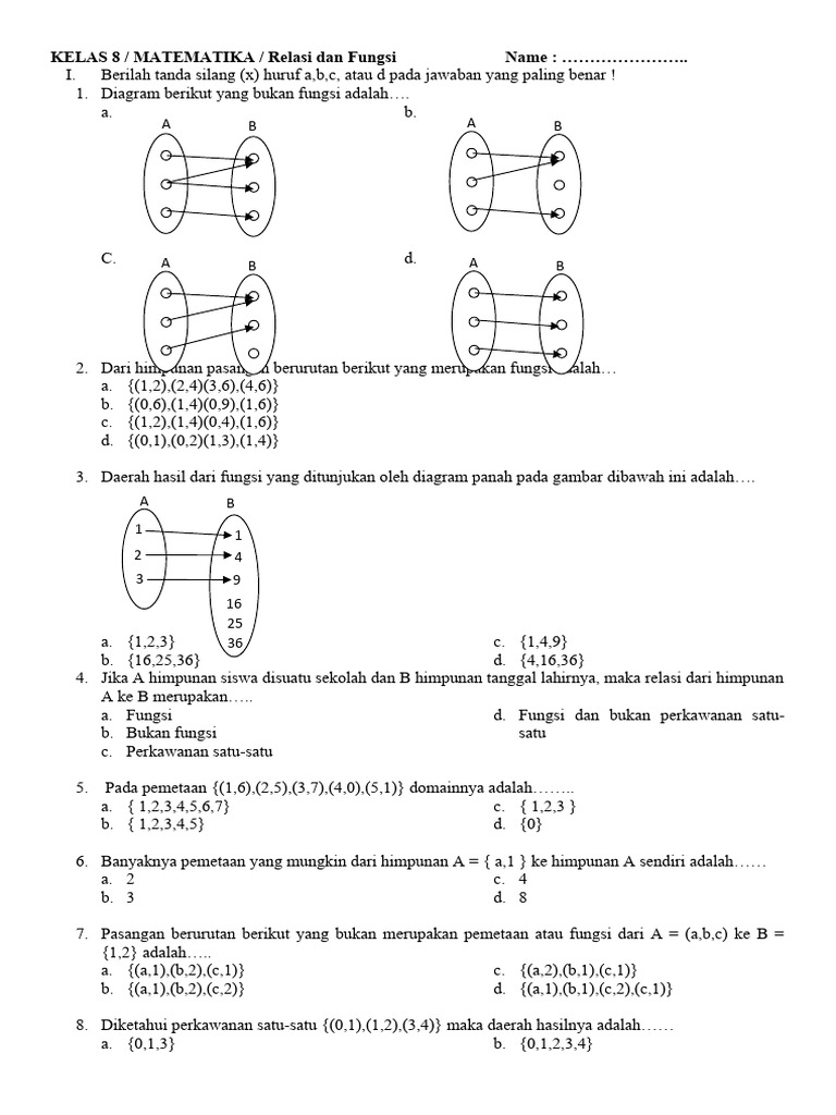 Mtk Fungsi Dan Relasi Matematika Relasi Pdf