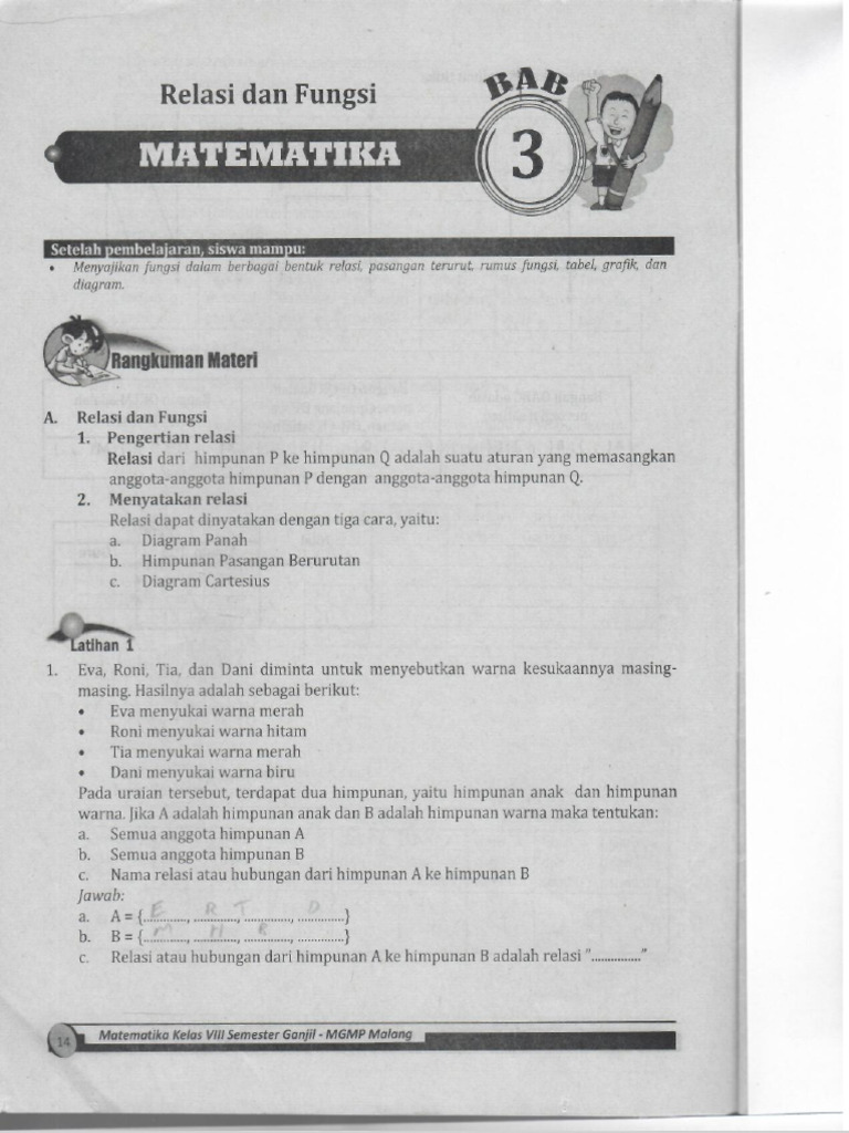 Kelas 8 Bab 3 Relasi Dan Fungsi Pdf