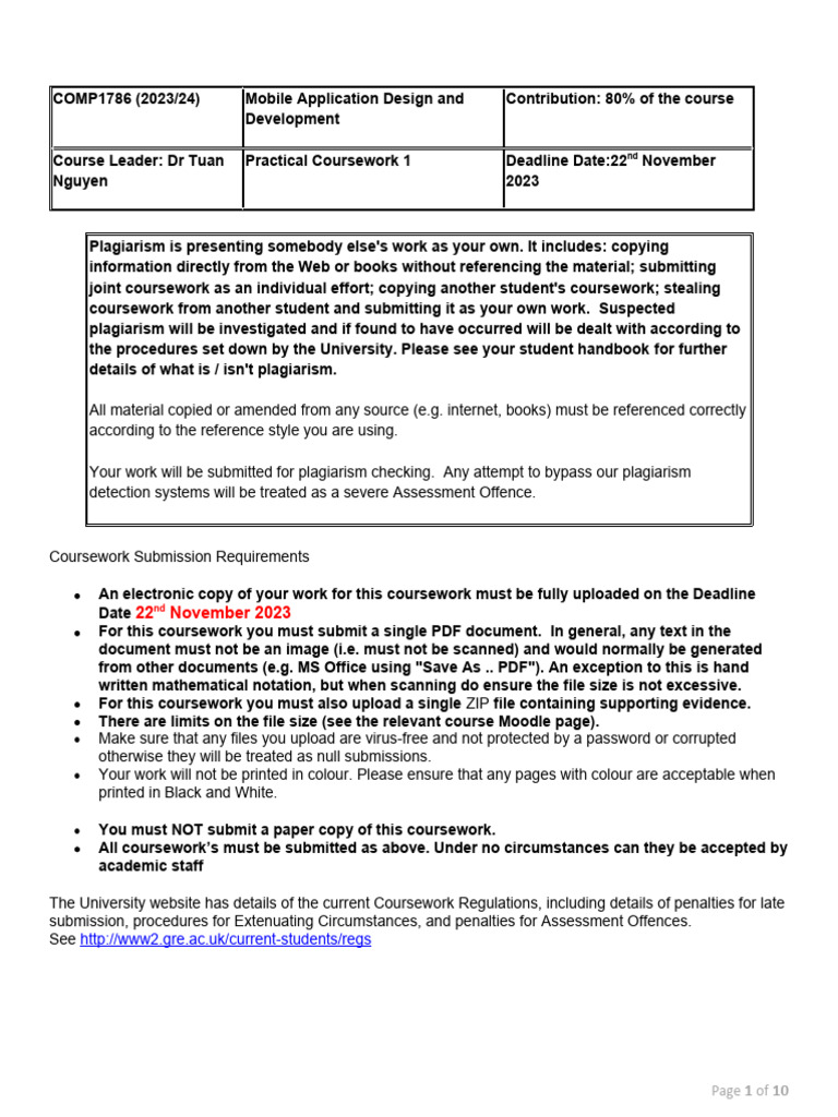 COMP1786 Individual Coursework - CW1 - 23 - 24 | PDF
