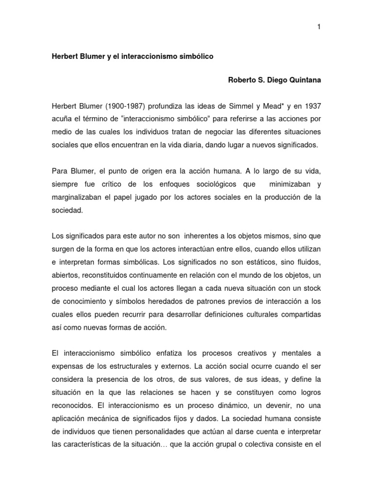 Interaccionismo Simbólico de Blumer | PDF | Sociedad | Estructura social
