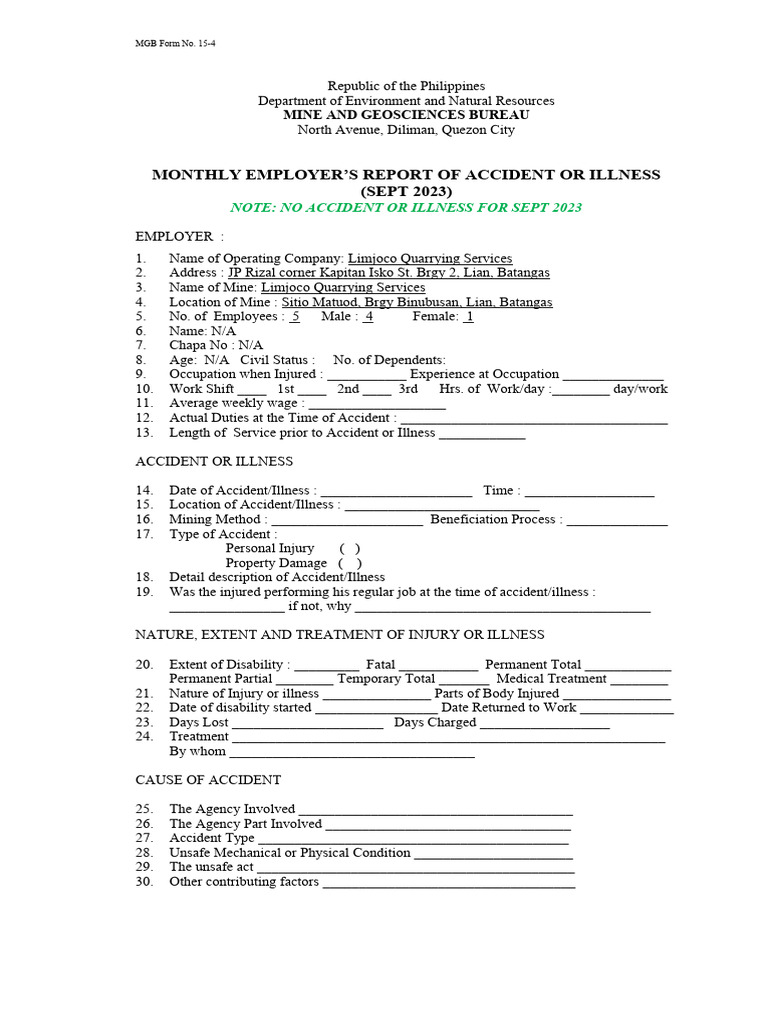 Monthly Employers Report of Acident | PDF