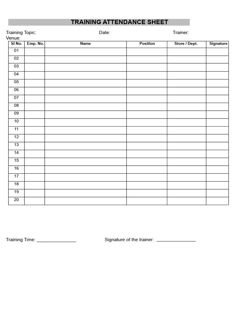 Training Attendance Sheet | PDF