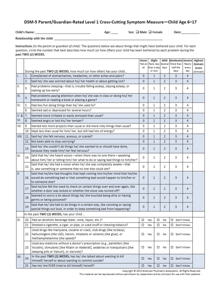Parent-Guardian-Rated DSM-5 Level 1 Cross-Cutting Symptom | PDF | Drugs ...