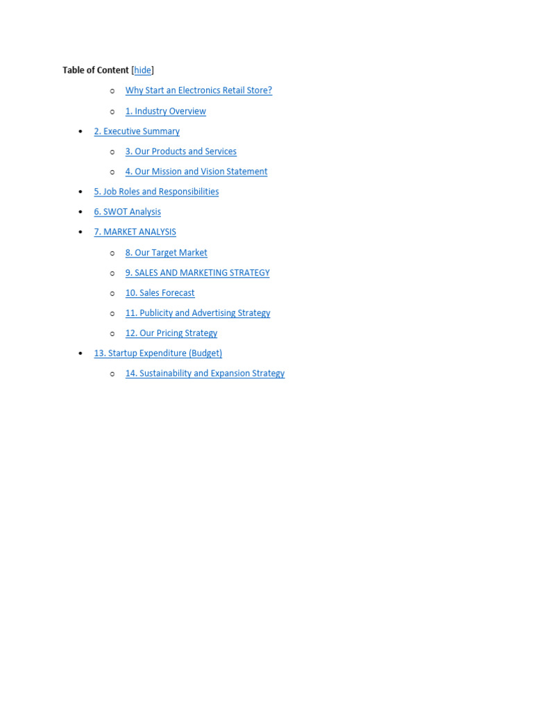 Electronics Business Plan | PDF