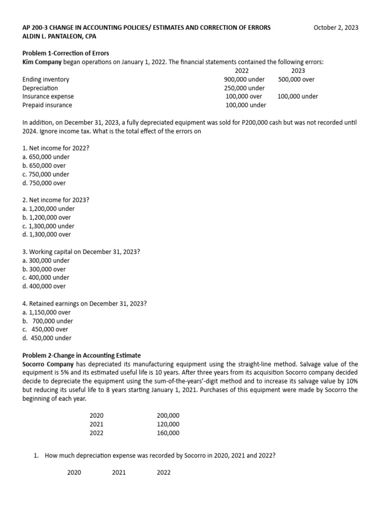 Accounting Errors & Policy Changes | PDF | Depreciation | Corporations