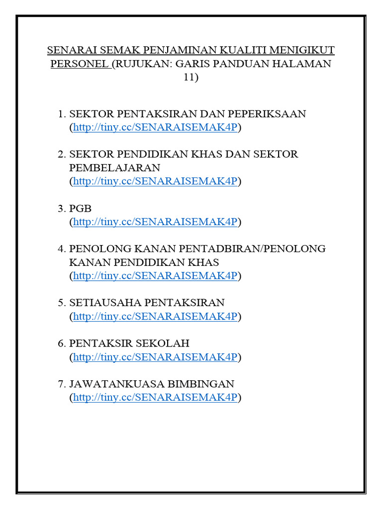 Senarai Semak Penjaminan Kualiti Menigikut Personel | PDF