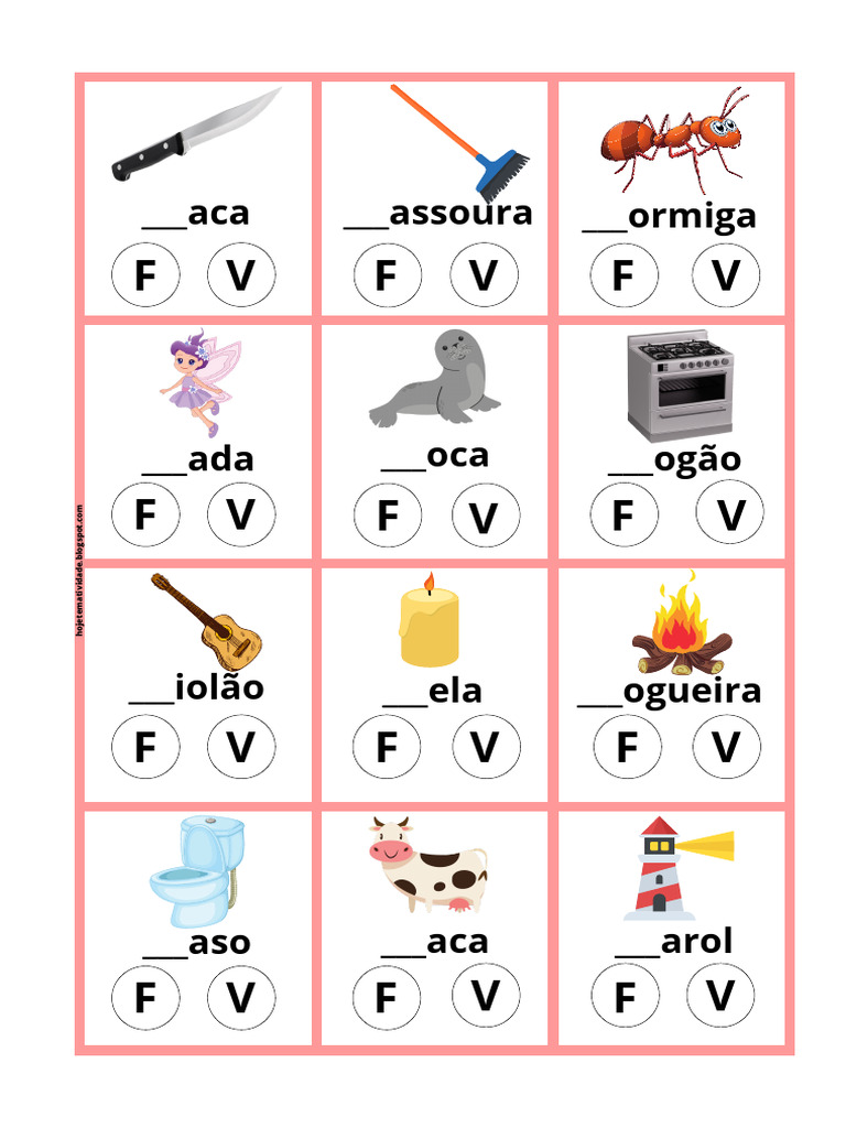 Atividades de Ortografia: F ou V 2º Ano | PDF