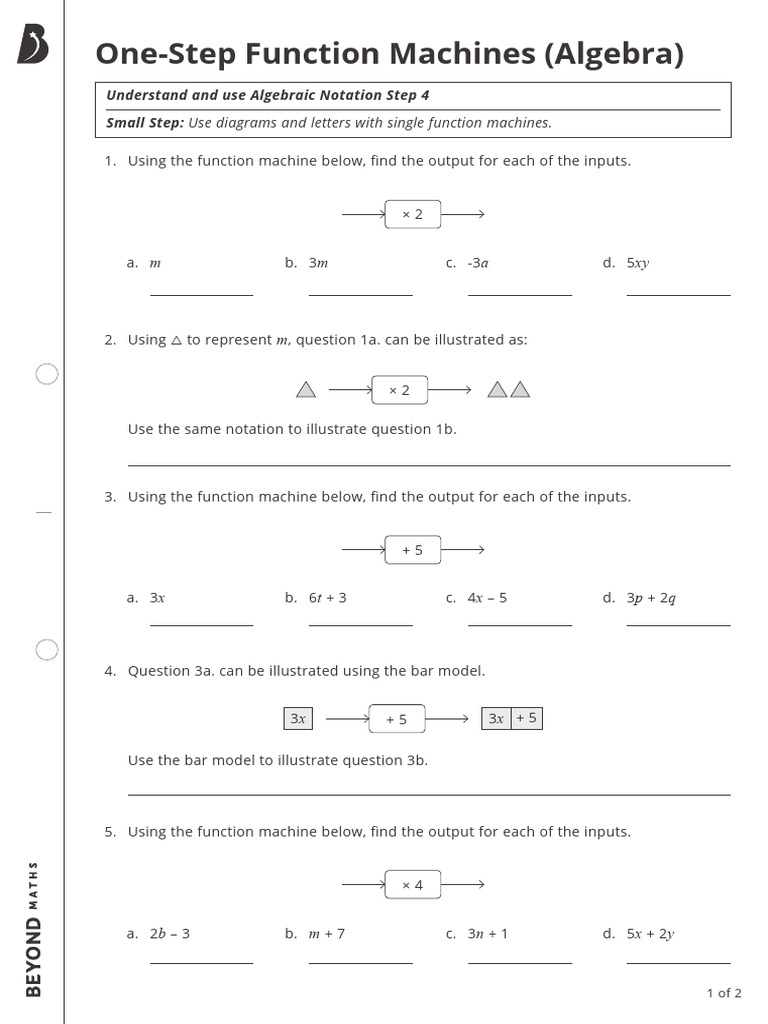 Small Step 4 - Single Function Machines (Algebra) | PDF