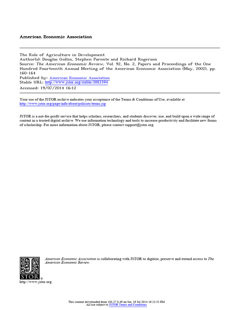 The Role of Agriculture in Development | PDF