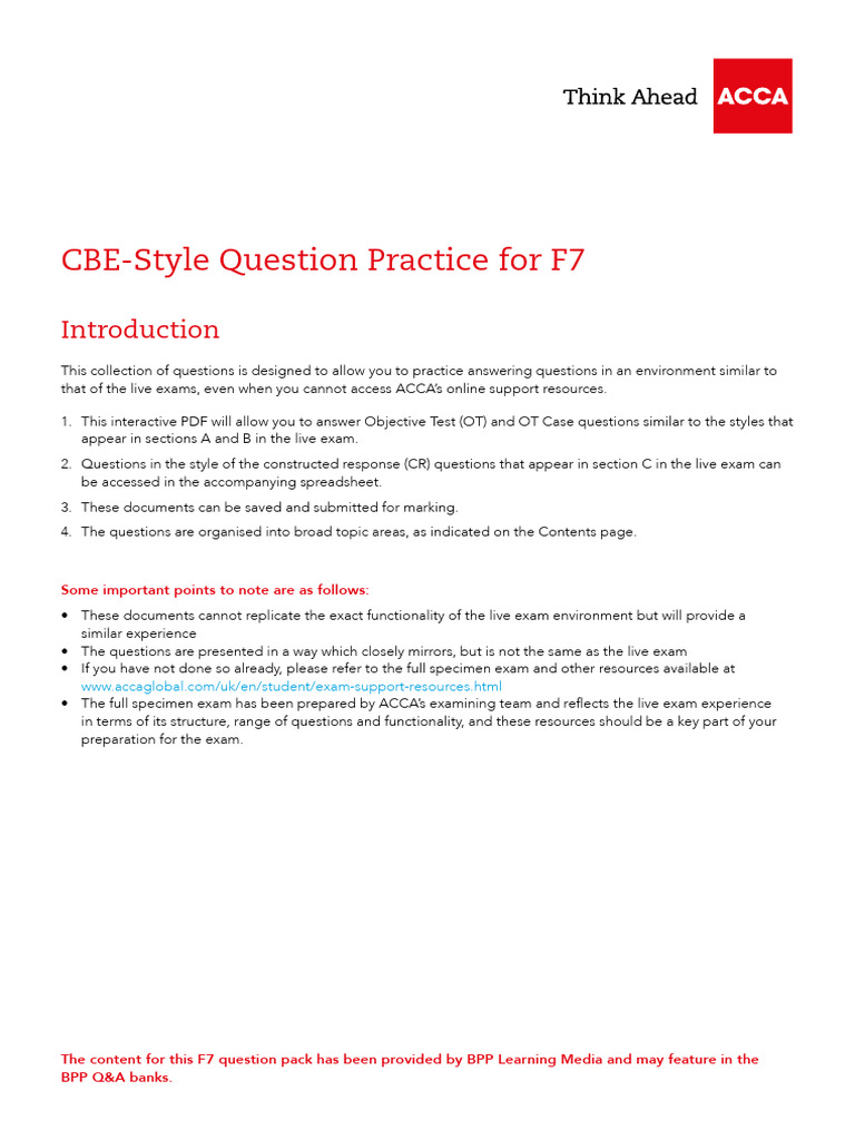 CBE-Style Question Practice For F7: Some Important Points To Note Are ...