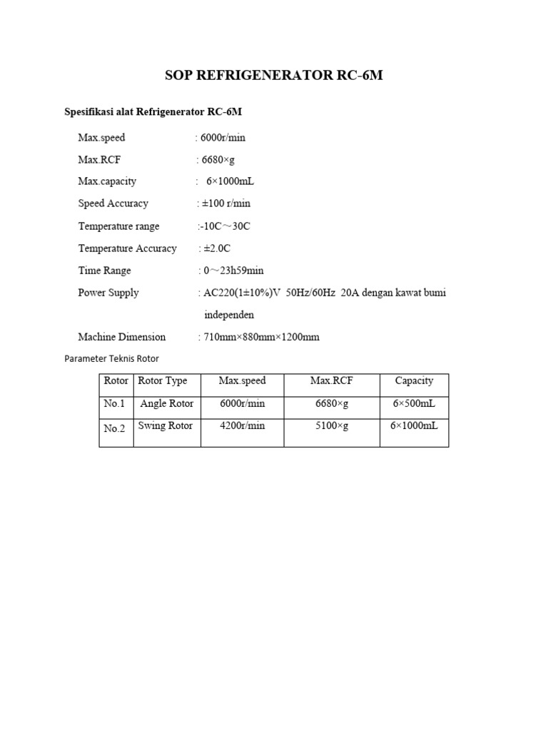 SOP Centrifuge DL6 PDF