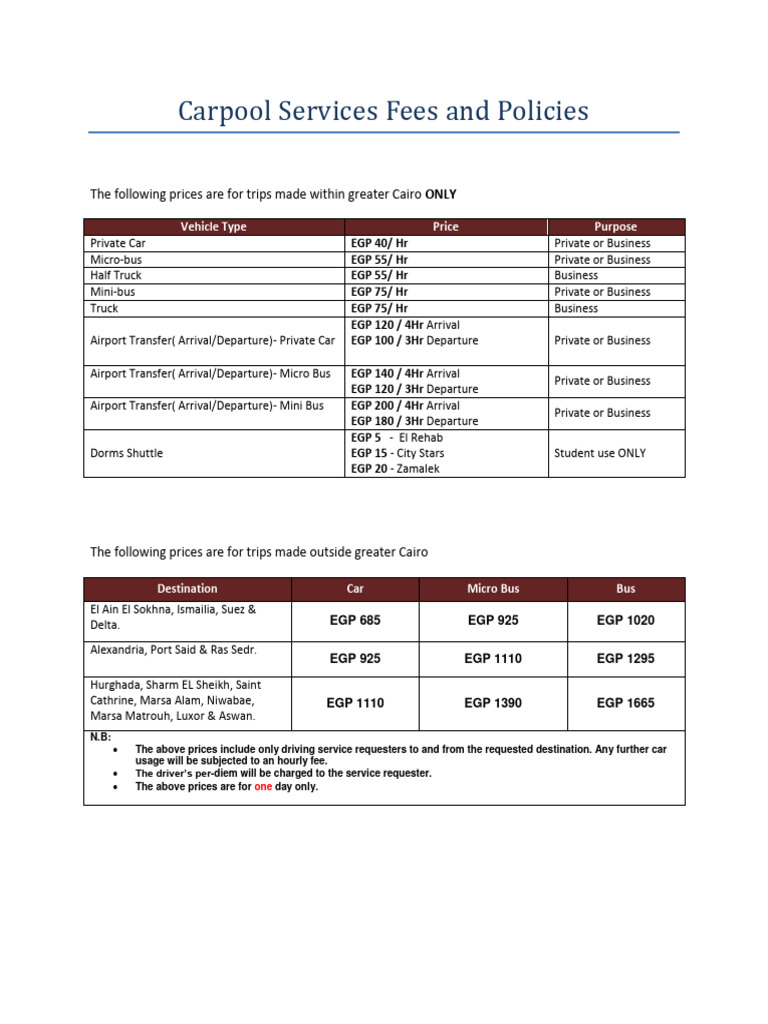 Carpool Services Fees and General Reservation Policies PDF