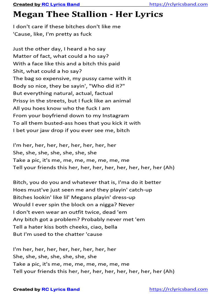Megan Thee Stallion Her Lyrics PDF