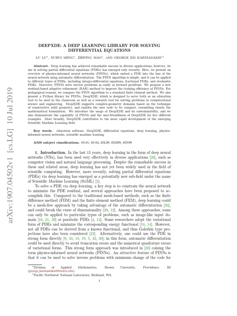 DeepXDE A Deep Learning Library For Solving Differ | PDF | Partial ...