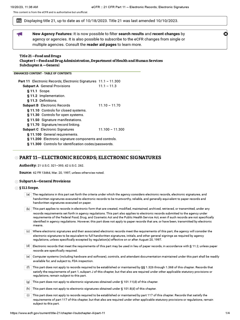 Ecfr 21 cfr part 11 electronic records electronic signatures pdf