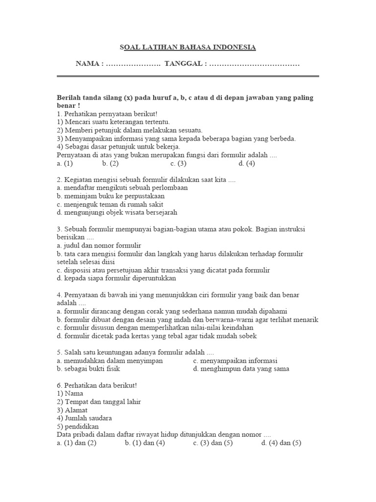 Soal Latihan Bahasa Indonesia Pdf
