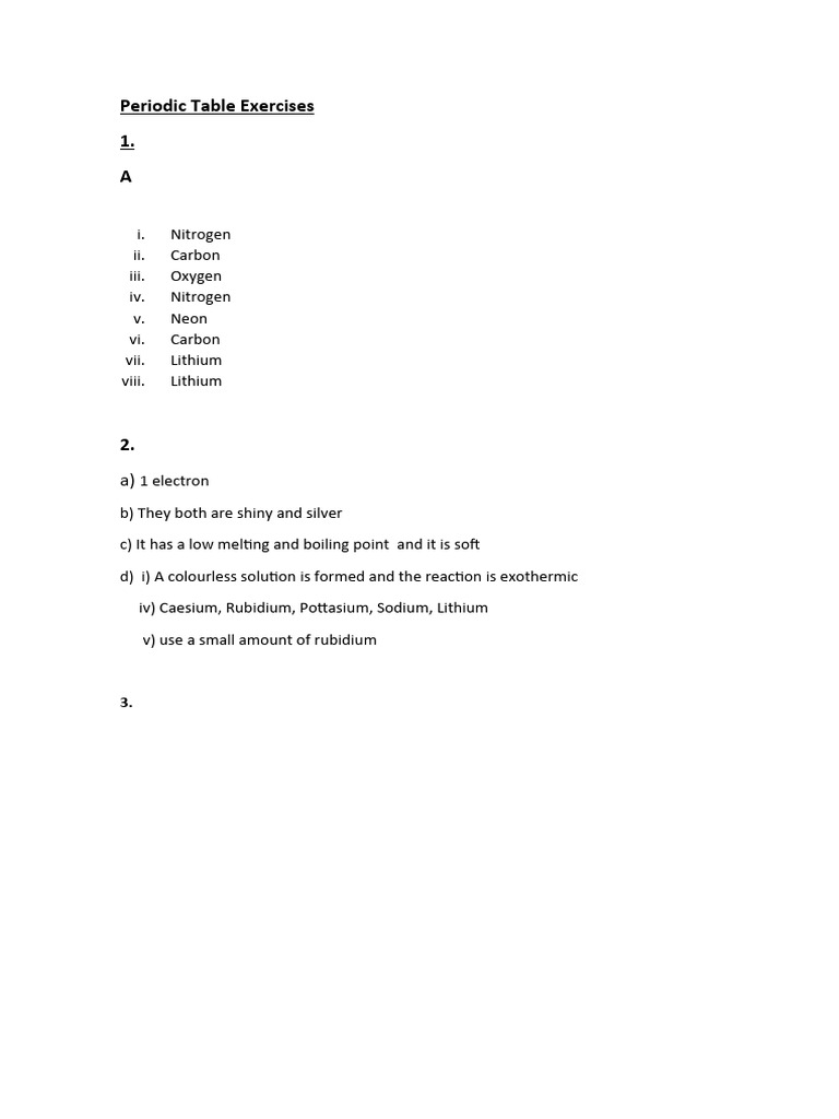 Periodic Table Exercises | PDF