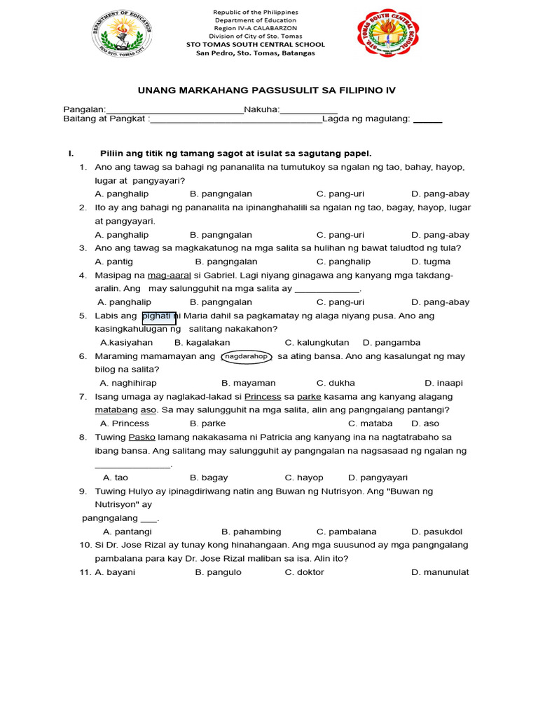 1st periodical test filipino 4 pdf
