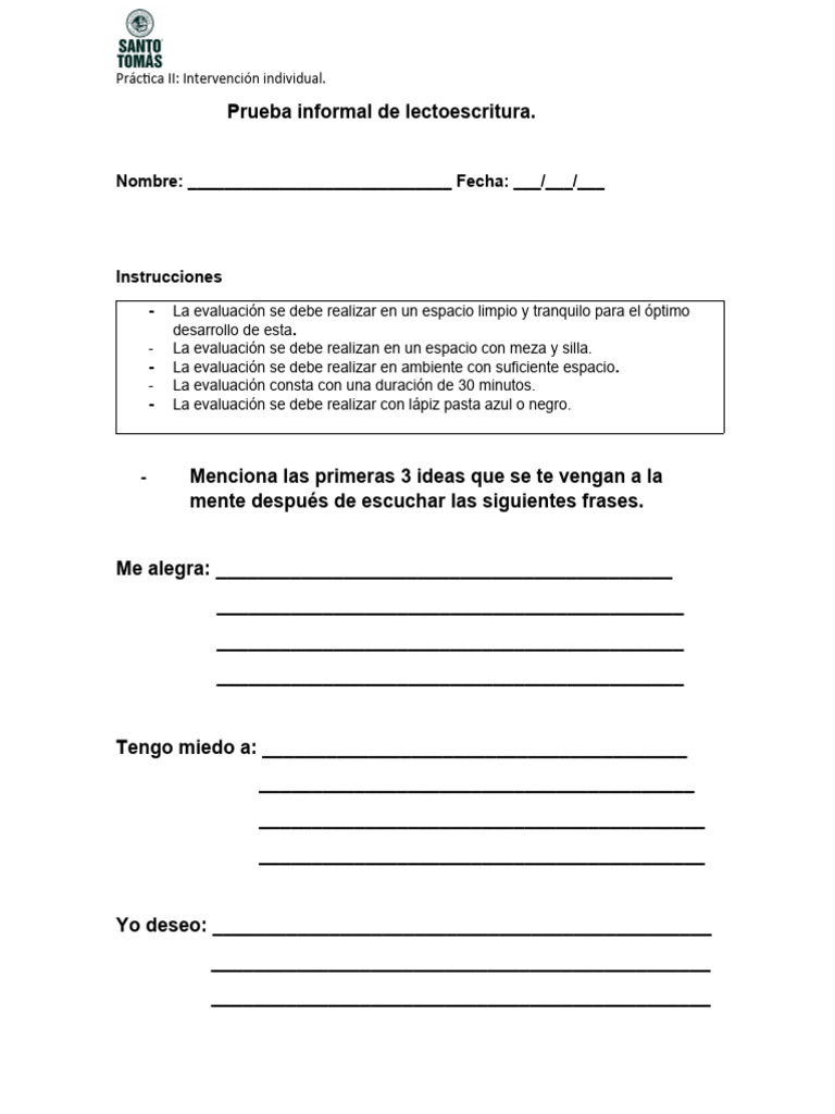 Prueba Informal de Lectoescritura | PDF, image size:768x1024