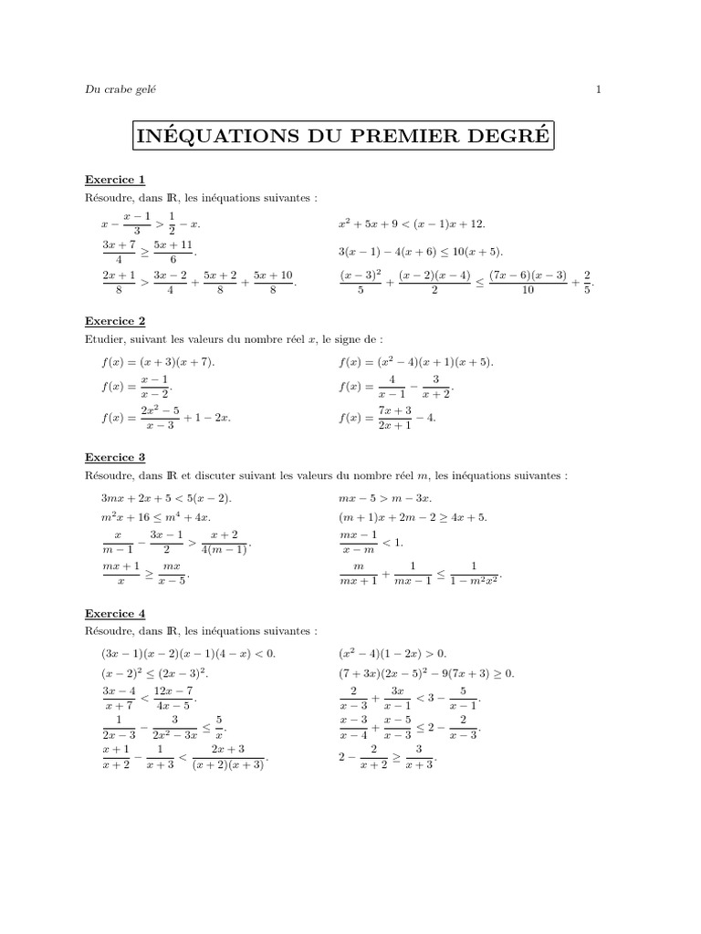 TD 05 - Inequations Du Premier Degre | PDF