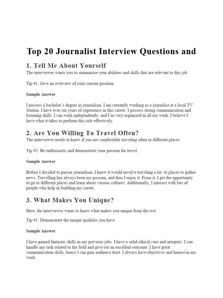 Top 20 Journalist Interview Questions and PDF Leadership Journalism