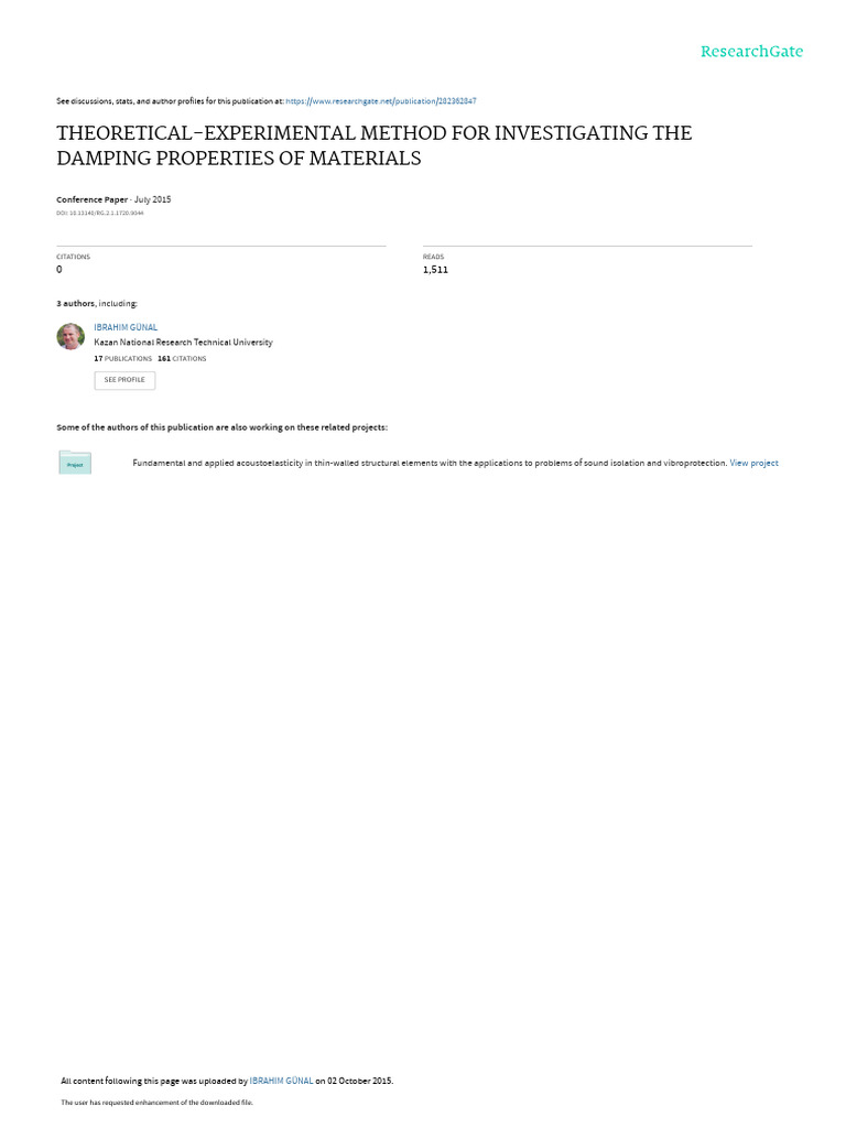 THEORETICALEXPERIMENTAL METHOD FOR INVESTIGATING THE Damping Properties of Materials PDF