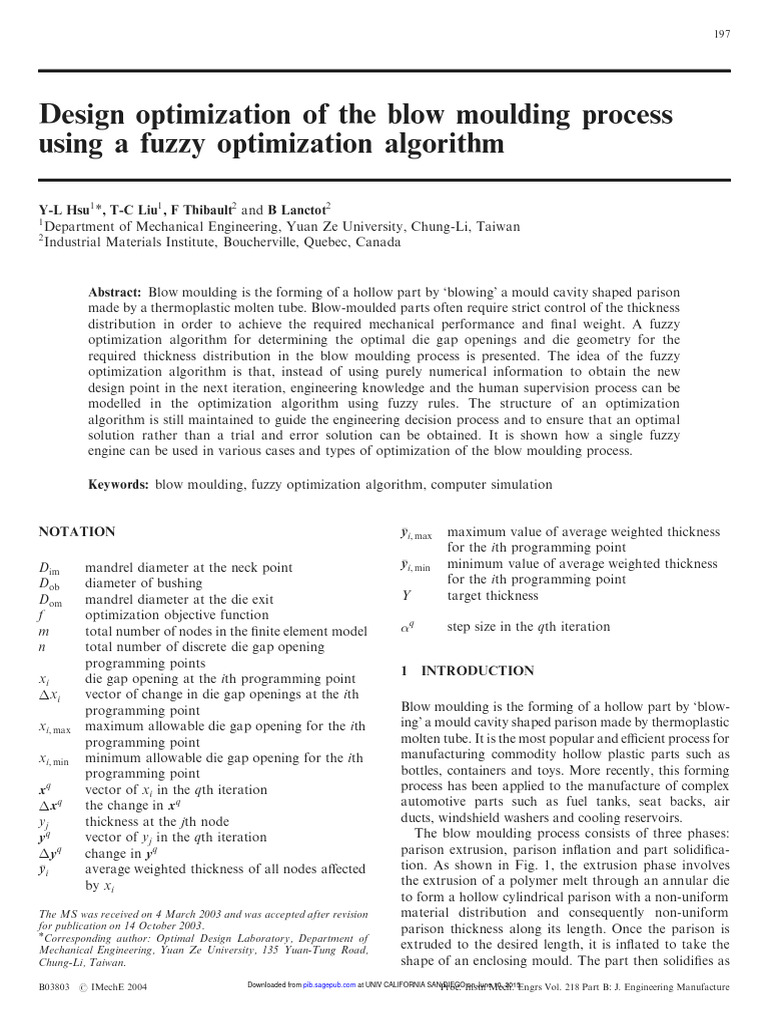 2004 Design Optimization of The Blow Moulding Process Using A Fuzzy ...