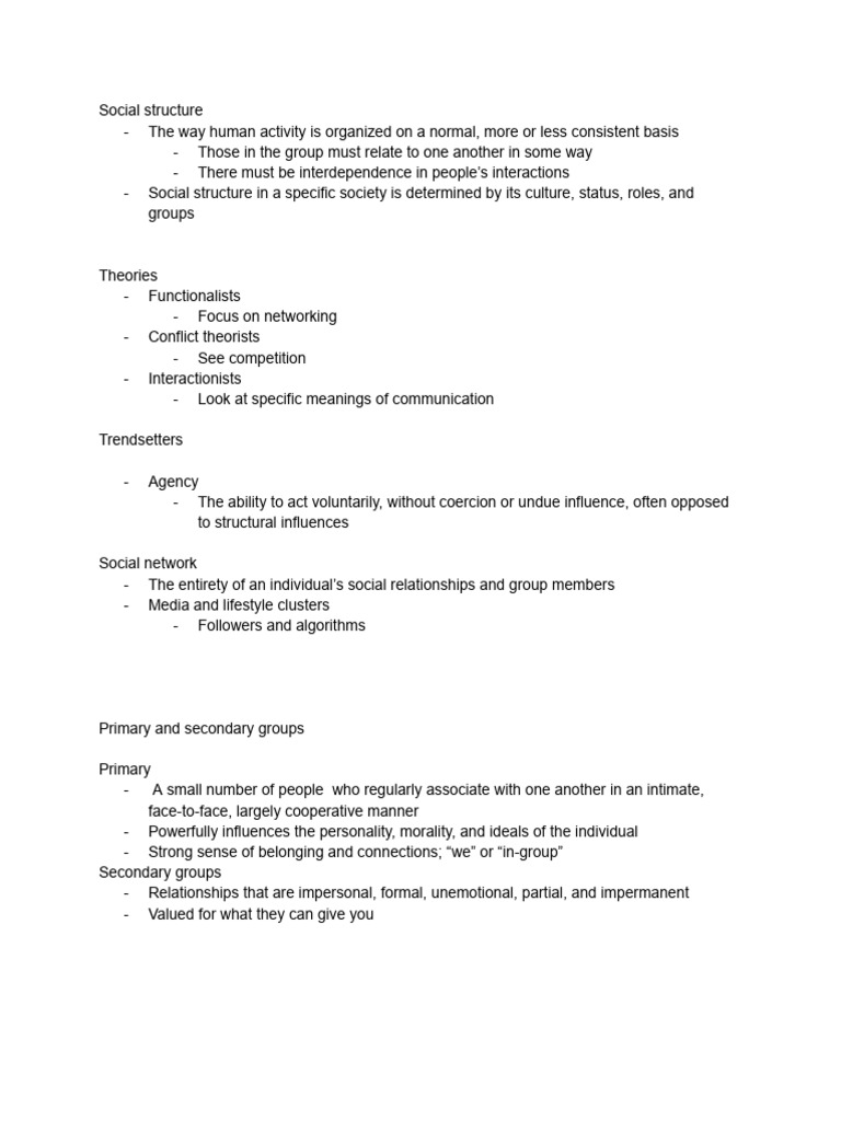 Unit 5 Social Structures, Groups and Organizations PDF