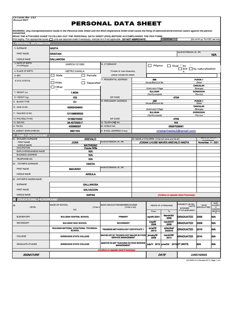 CSFormNo.212PersonalDataSheetExcelFormat2 2021 PDF