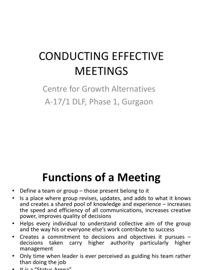 Effective Meeting Strategies Guide | PDF | Facilitator | Consensus ...